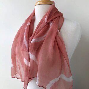 100% Silk Chiffon Artist Made Natural Resist Dye Shibori Scarf NWT